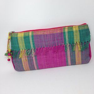 ISLANDER LINEN PURSE - PINk, GREEN & YELLOW WITH TASSEL AND SMALL TASSEL…